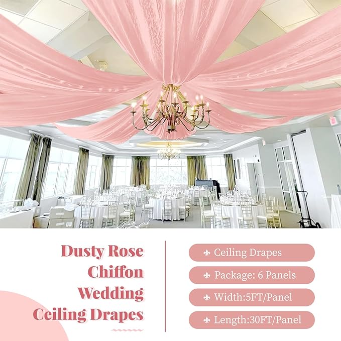 fani 6 Panels Dusty Rose Wedding Ceiling Drapes 5ftx30ft Ceiling Drapes Chiffon - Image 2