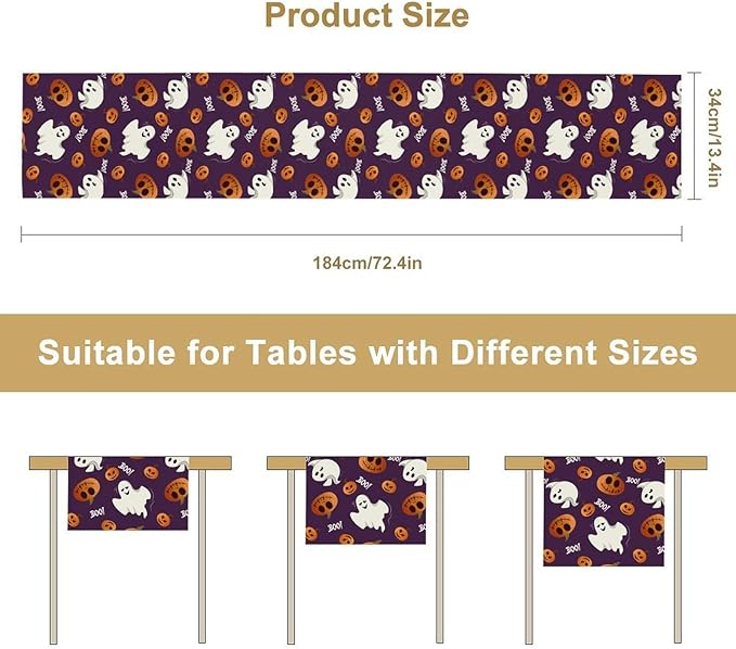Halloween Table Runner, Ghost Pumpkin Halloween Table Runner - Image 7