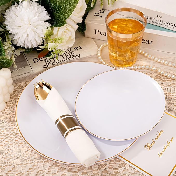 KIRE 350 PCS White and Gold Plates Disposable - Image 8