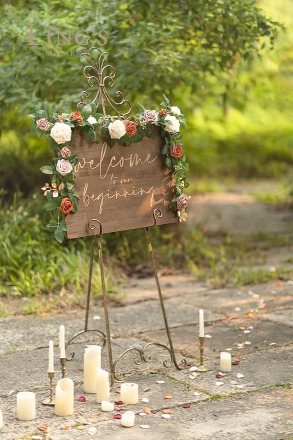 Ling's moment 5FT Artificial Flower Garland Rust Rose Leaves Floral Garland - Image 4