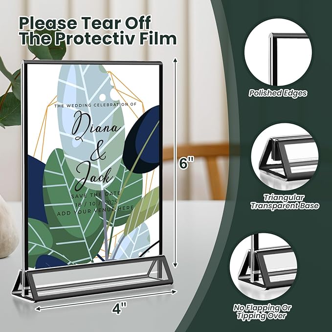 15 Pack Acrylic Sign Holder 4x6, Wedding Black Frame Table Number Holders - Image 3