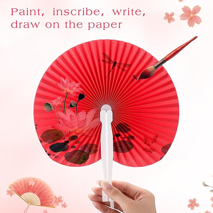 Handepo 200 Pieces Wedding Fans Folding Paper Fans Paper Fans Round Shaped - Image 4