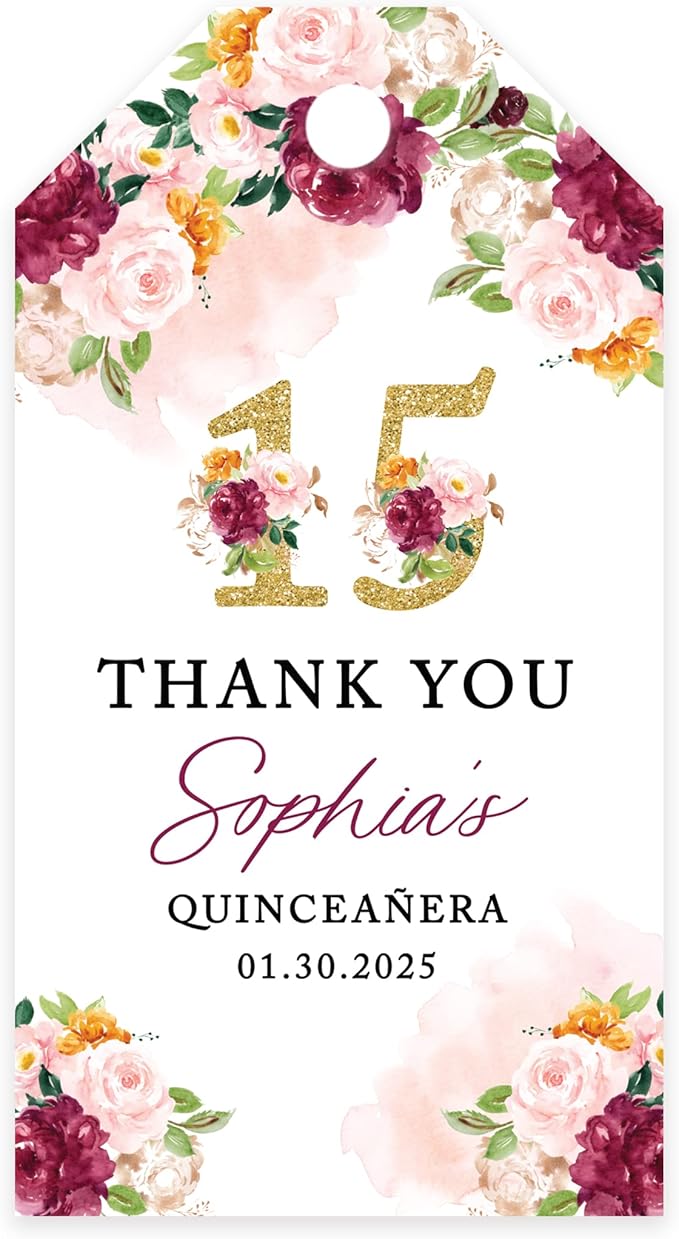 Andaz Press 40-Pack Personalized Quinceañera Favor Tags by AndazPress