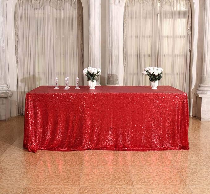 SquarePie Sequin Tablecloth 90 x 156 Inch Red Sparkly Table Linen - Image 3