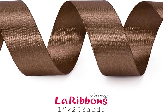 LaRibbons Brown Ribbon 1 Inch 25 Yards Luxury Double Faced Mocha Mousse Silk - Image 5