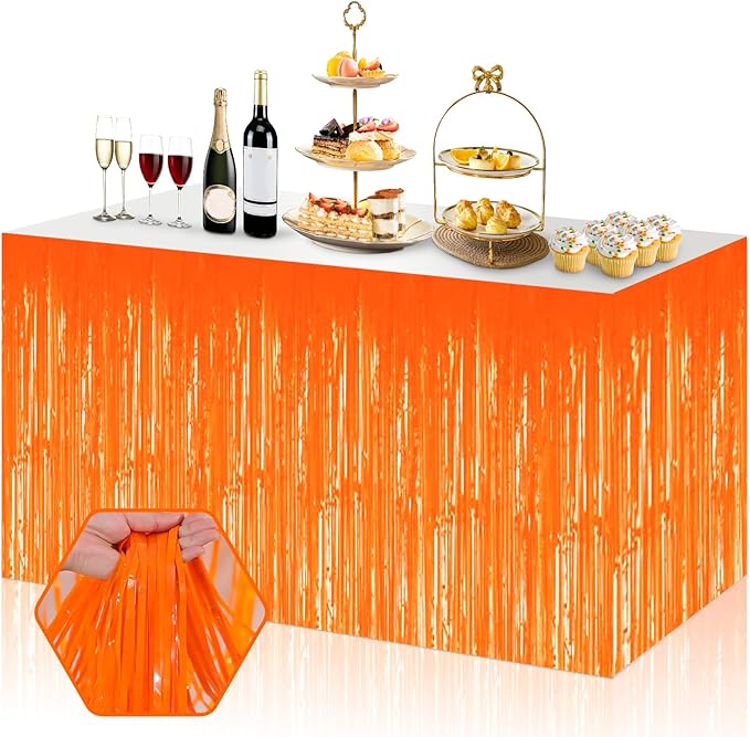 3 Pack 29x108 Inch Macaron Orange Foil Fringe Table Skirts Metallic Banner by Ferwzsr