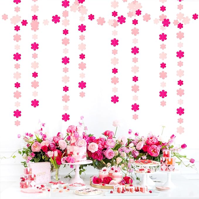 Pink Party-Decorations Streamers-Garland - 52ft Flower Hanging Paper Banner - Image 3