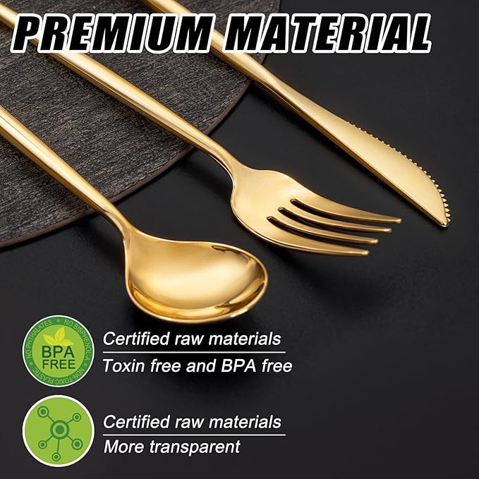 SUT 600 Pcs Gold Plastic Silverware, Heavy Duty Cutlery Set, Disposable - Image 3