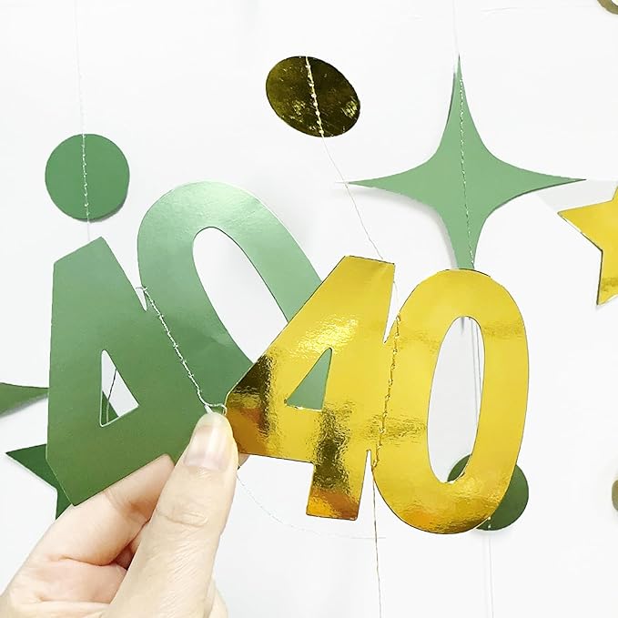 Sage Green Gold 40th Birthday Decorations Number 40 Circle Dot Twinkle Star - Image 5