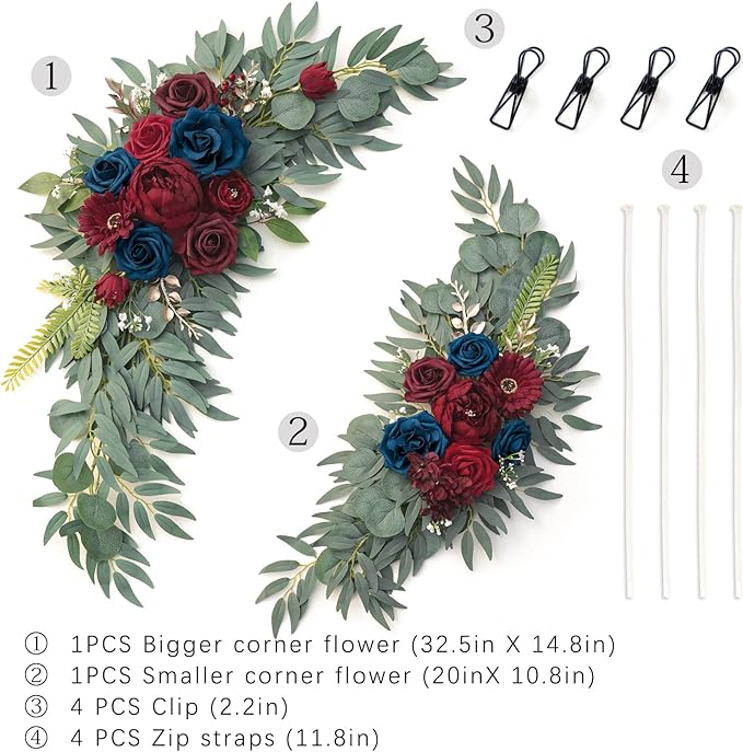 ponatia Wedding Arch Flowers, Burgundy and Navy Flowers Wedding Decorations - Image 4