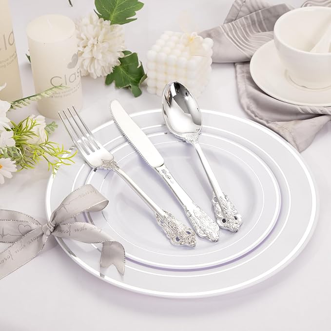 WDF 120PCS Silver Plastic Silverware - Image 5