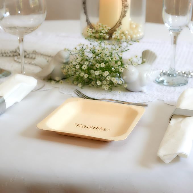 Mr. and Mrs. Disposable Wedding Plates – Rustic, Compostable Alternative to - Image 6