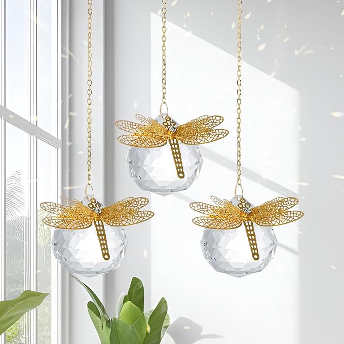 Crystal Suncatchers Gold Dragonfly 40mm Crystal Prisms Ball Rainbow Maker by LONGSHENG-SINCE2001-