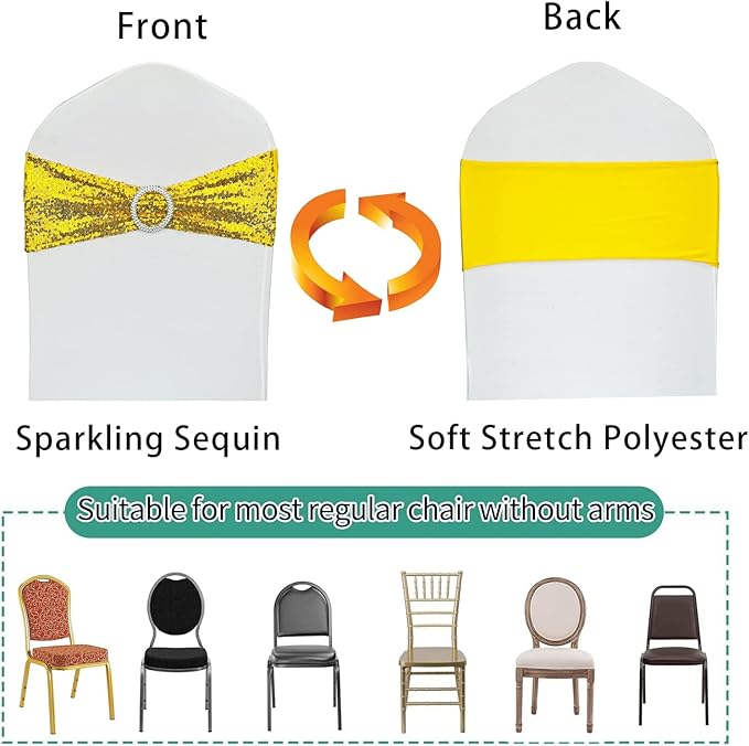 25 Pcs Sequin Chair Sashes Stretch Chair Bands Spandex Polyester Bows - Image 3
