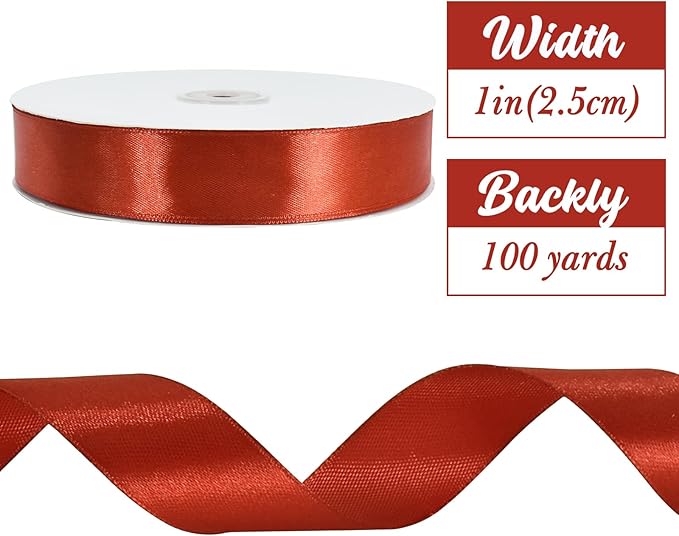 TONIFUL 1 Inch x 100yds Rust Satin Ribbon, Thin Solid Color Satin Ribbon - Image 2