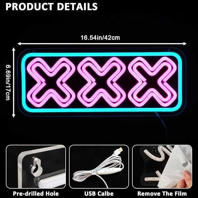 XXX Neon Sign for Wall Decor, Adults Only Led Signs for Room, USB Dimmable - Image 2