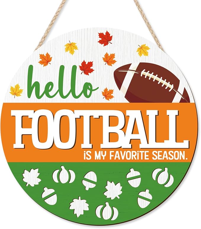 CHDITB Hello Football is My Favorite Season Front Door Sign Wreath, Wooden 3D by CHDITB