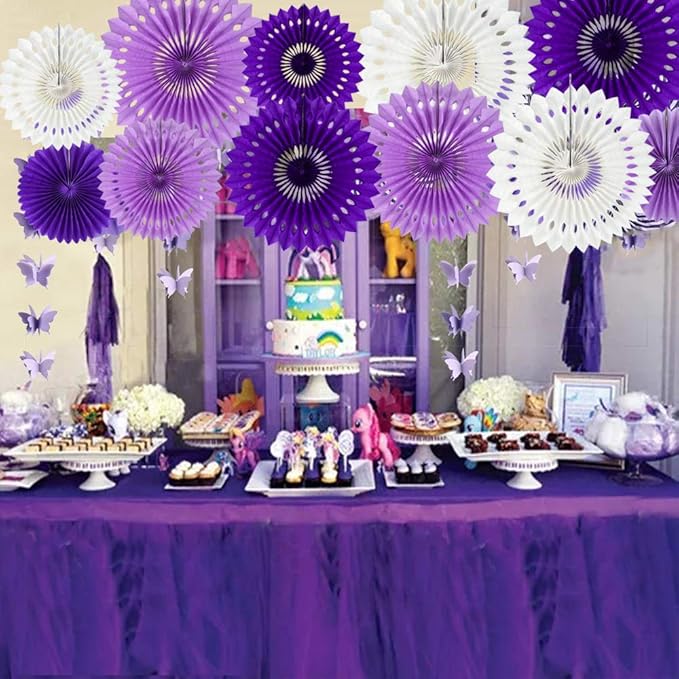 BEISHIDA Lavender Purple White Tissue Hanging Honeycomb Round Paper Fans - Image 5