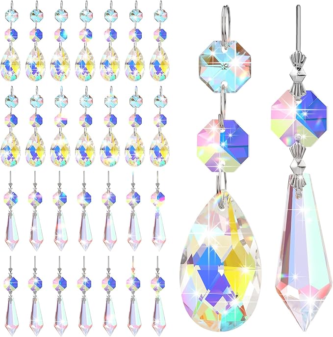 24 Pcs Chandelier Crystal Replacement 38 mm Teardrop & Icicle Crystal Prisms by Potchen