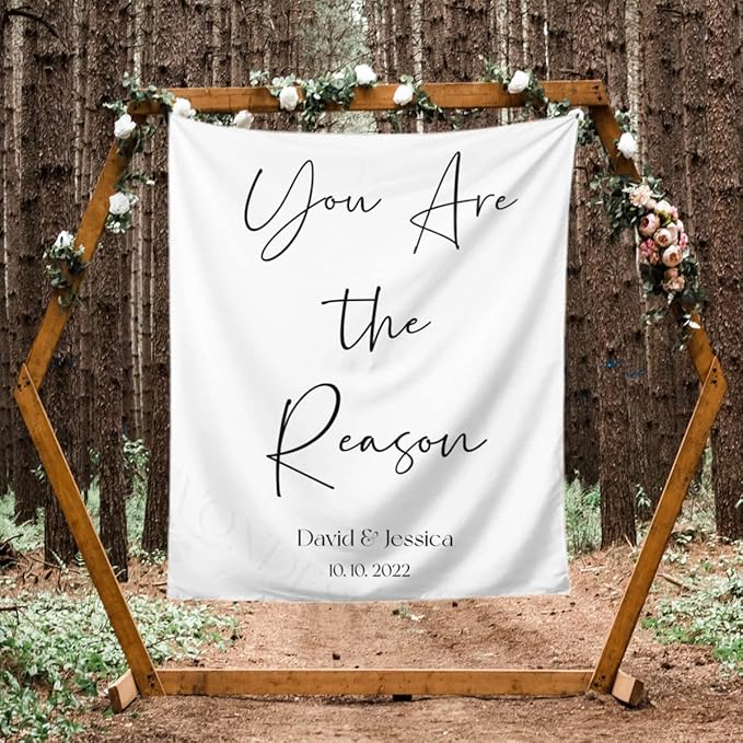 Custom Tapestry with Names and Date, Rustic Backdrop by DEVONDESIGN