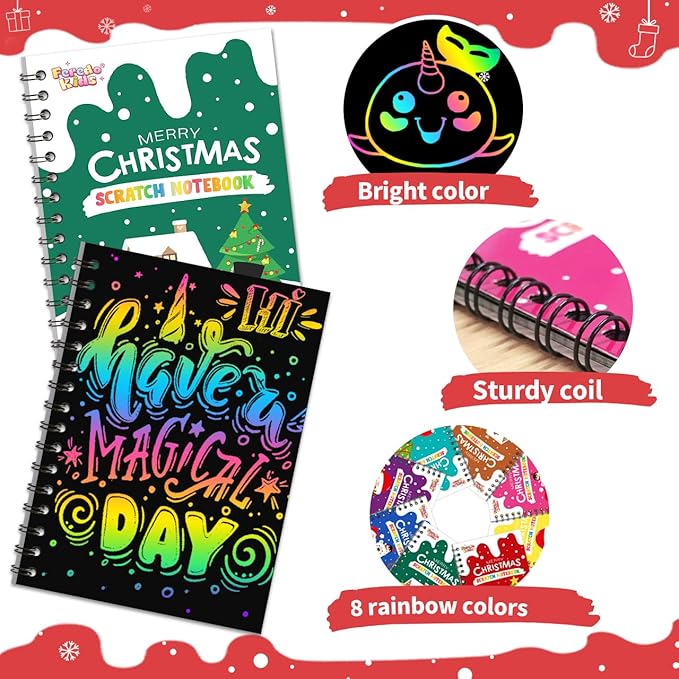 Party Favors for Kids: 16 Pack Christmas Rainbow Scratch Art Notebook Classroom - Image 3