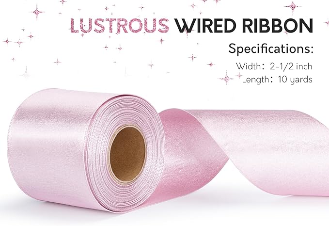 Pink Satin Wired Ribbon 2-1/2 Inch Double-Faced Sliver Glitter Ribbons - Image 3