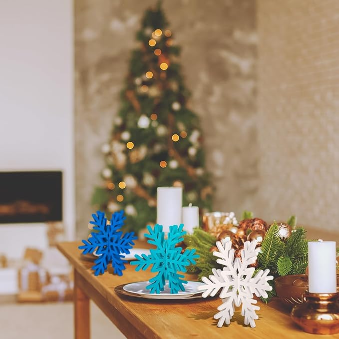 Qunclay 20 Pcs Wooden Snowflake Decorations 3D Snowflake Tabletop Decor - Image 3