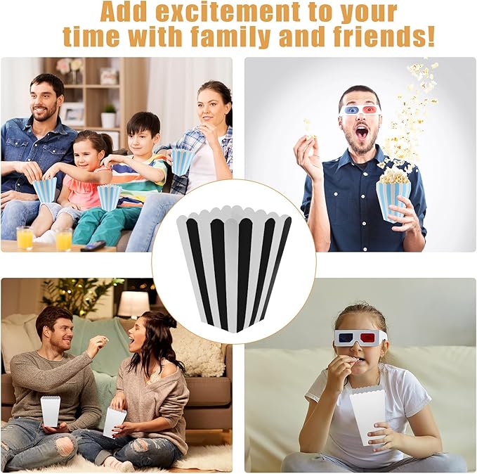 50 Pcs Popcorn Boxes Black and White Striped Cardboard Popcorn Container - Image 3