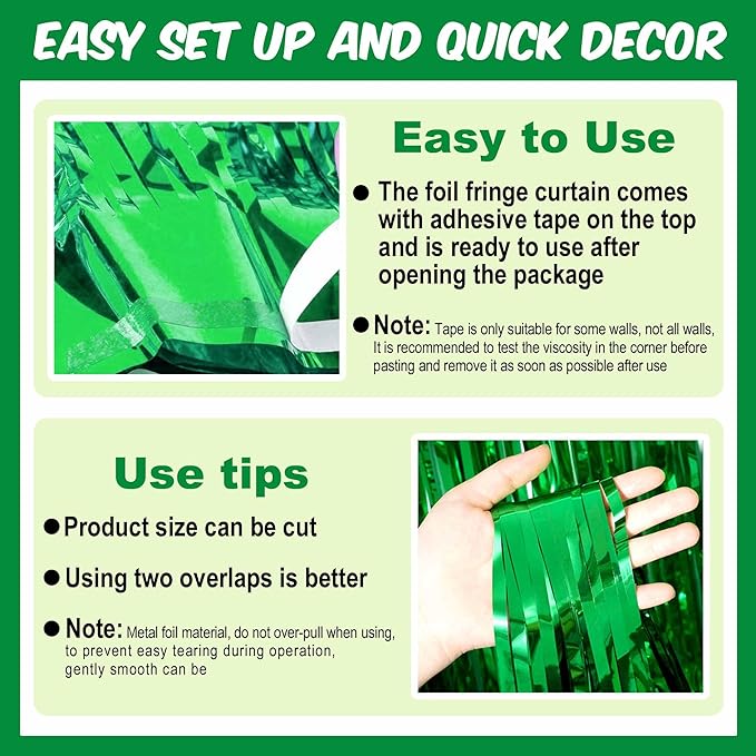 6 Pack Green Foil Fringe Curtains Backdrop, 3.28 x 8.2 Ft Metallic Streamers - Image 3