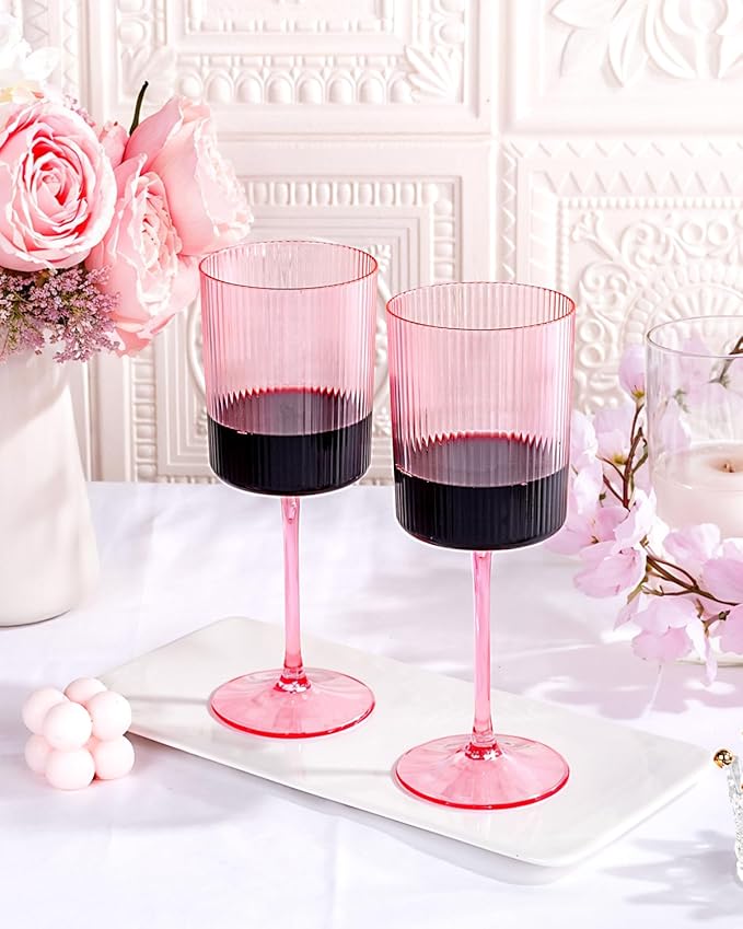 Ciaell 12 PCS Pink Plastic Ribbed Wine Glasses - 10 OZ Plastic Square Wine - Image 8