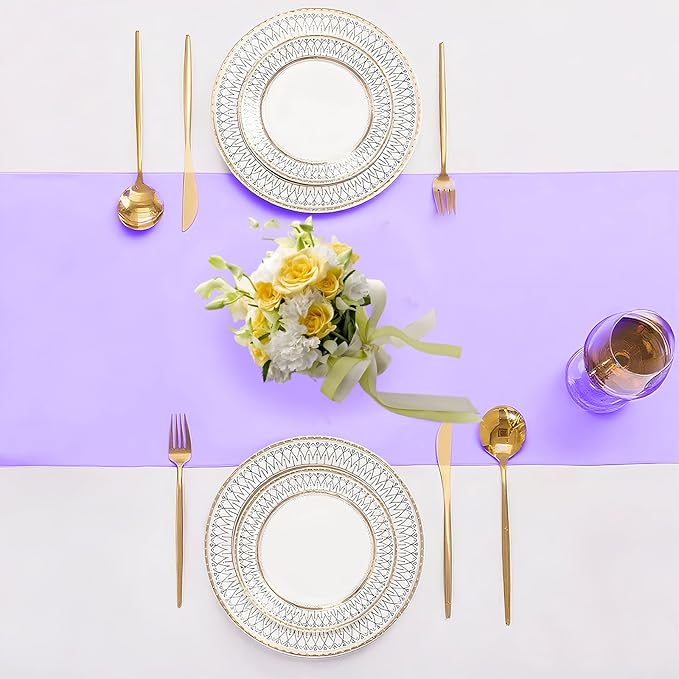 SHEJIZE 20 Pack Lavender Satin Table Runner 12x108 Inches Long, Bright Silky - Image 3