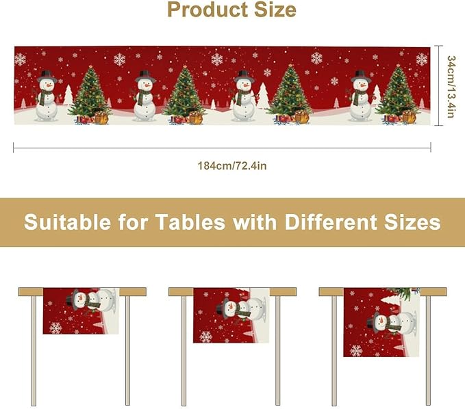 Christmas Table Runner, Snowman Rustic Red Snowflake Winter Table Cloth Kitchen - Image 7