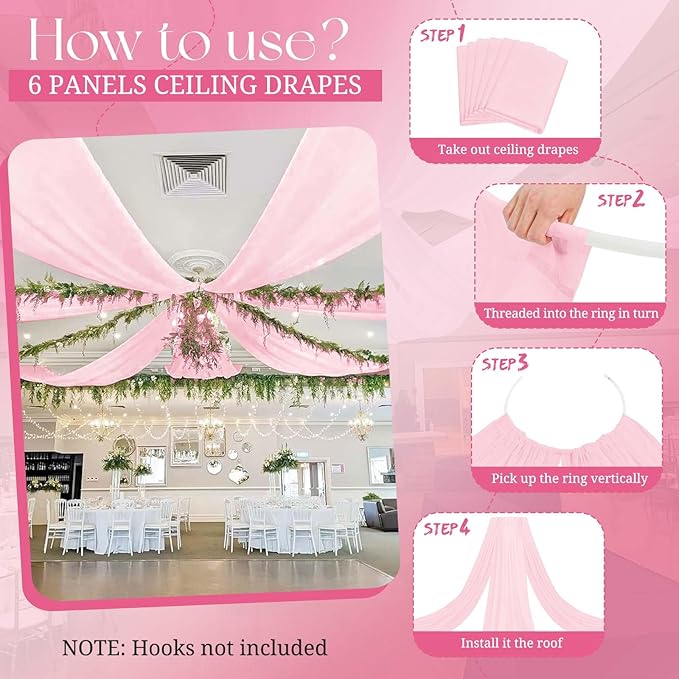 6 Panels Pink Ceiling Drapes for Wedding, 5ftx10ft Ceiling Drapes Cheesecloth - Image 9