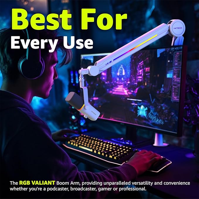 IXTECH RGB Mic Boom Arm High Profile, Overhead Boom Arm Microphone Stand Desk - Image 5