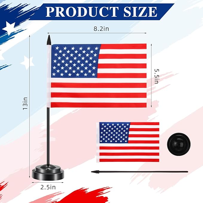 24 Pcs American Desk Flag Set Small USA Flags - Image 2