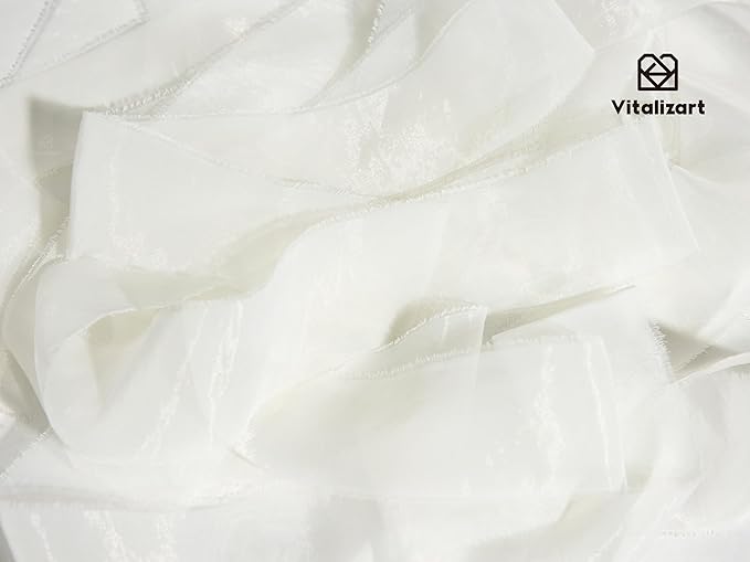 Vitalizart White Organza Ribbon Frayed Sheer Organza 1.5" Silk Like Ribbons - Image 3