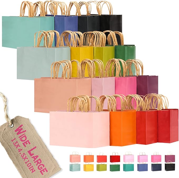 qiqee 100Pcs Wide Large Paper Gift Bags by Qiqee