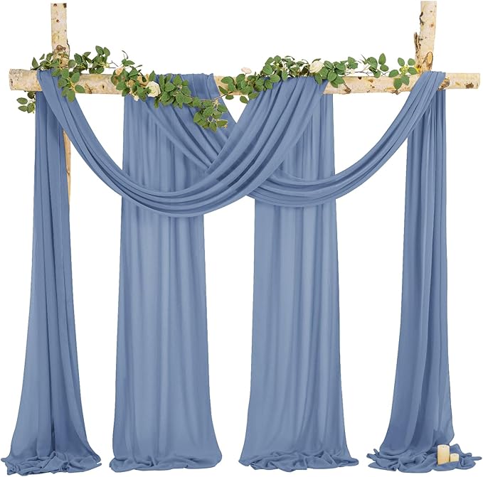 Wedding Arch Draping Fabric, 4 Panels 28" x20ft Dusty Blue Sheer Chiffon - Image 4
