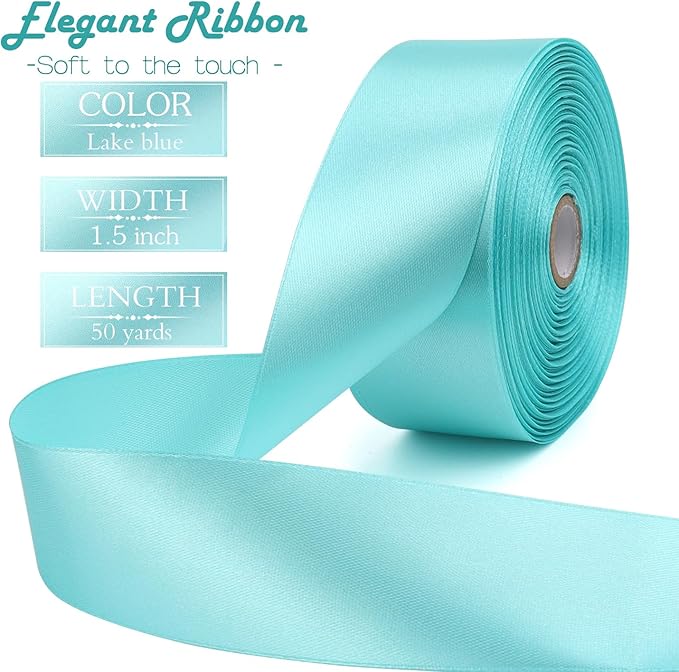 Lake Blue Solid Satin Ribbon 1-1/2 Inch 50 Yards Solid Polyester Fabric Ribbon - Image 2