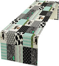 Cute Cow Print Table Runner, Farm Animals Honeycomb Plaid Stripes Cowhide by Kurtect