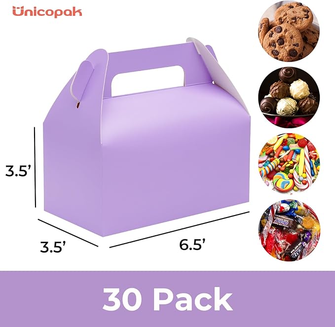UnicoPak 30 Pack Purple Gable Treat Boxes Party Favor Goodie Bag Boxes - Image 2