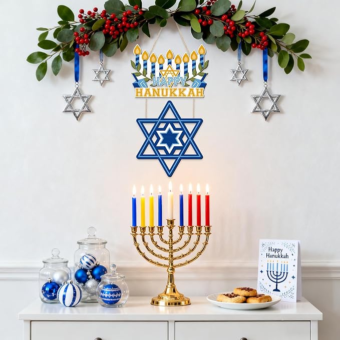 CHDITB Happy Hanukkah Shalom Front Door Sign, Wooden Jewish Festival of Light - Image 3