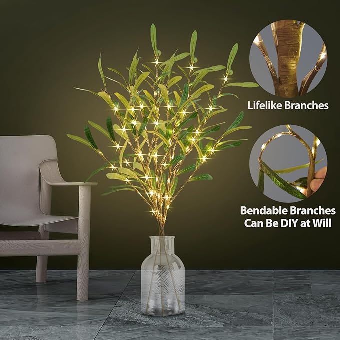 Olive Branches for Vases with Battery Operated Lights 33 Inches, 99LED Lighted - Image 4