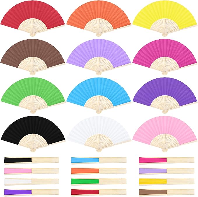 Aneco 24 Pieces Handheld Paper Fans Paper Folding Fans by Aneco