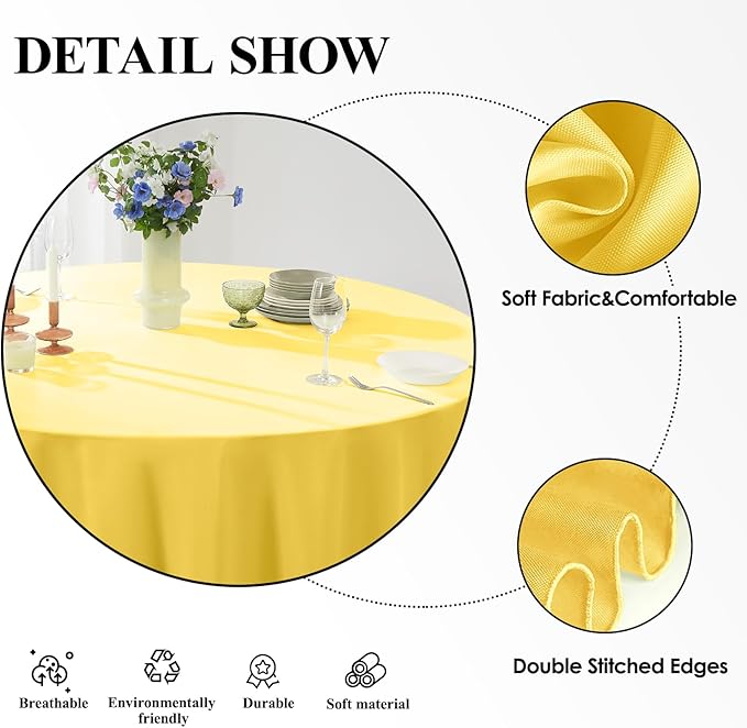 Round Tablecloth 120 Inch 2 Pack Yellow Tablecloths Washable Decorative Linen - Image 4