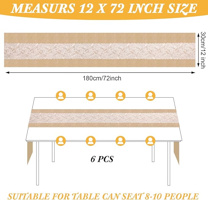 Xinnun 6 Pack Burlap Table Runner - Image 2