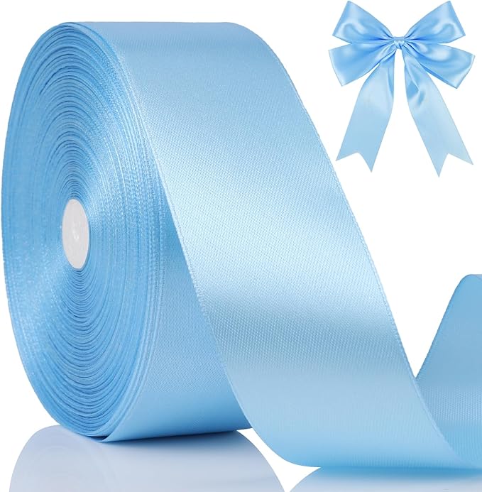 NESCCI 100 Yards Ribbon, 1-1/2 Inch Sky Blue Satin Ribbon, Single Face Satin by NESCCI