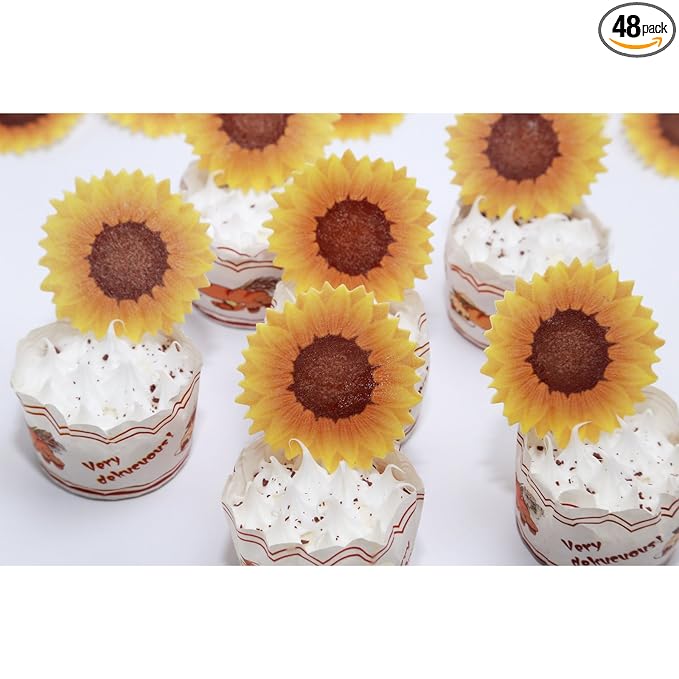 GEORLD Edible Cake Topper Wafer Sunflower Cupcake Decoration by Wafer Paper by GEORLD