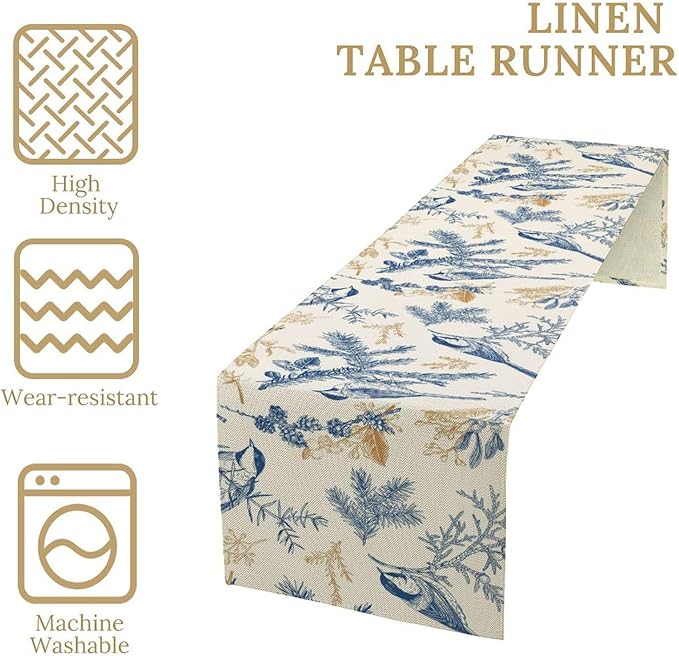 Floral Table Runner, Sketch Birds and Flowers Summer Table Runner Kitchen - Image 4