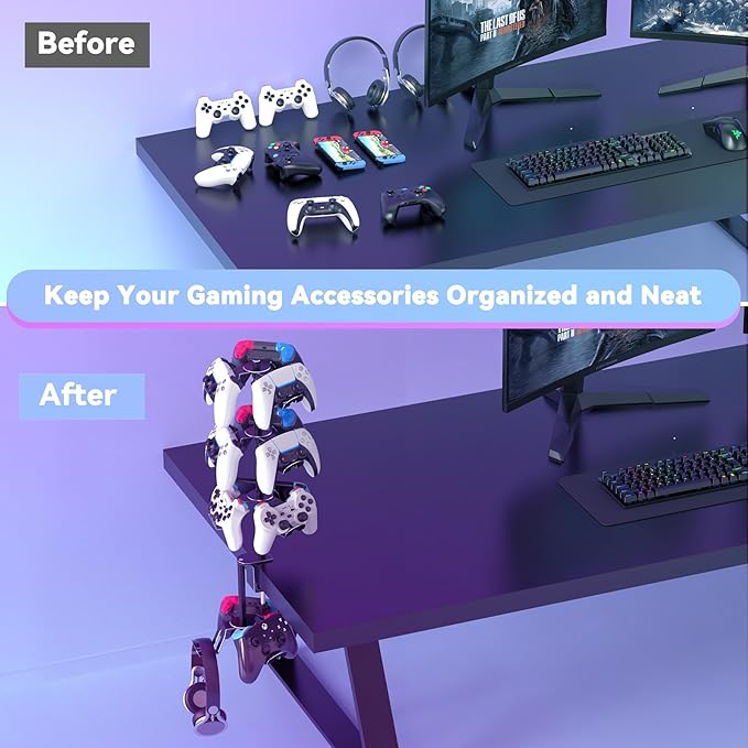 Rotatable 4 Tier Desk Clamp Controller Headset Stand, Universal Under Desk - Image 7
